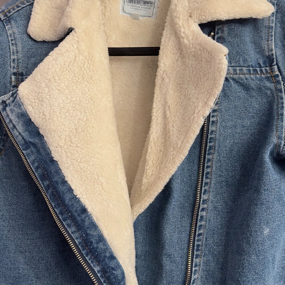 Rare Vintage Cherokee Aviator-Style Denim Sherpa Jacket – Women’s M - Picture 4 of 11